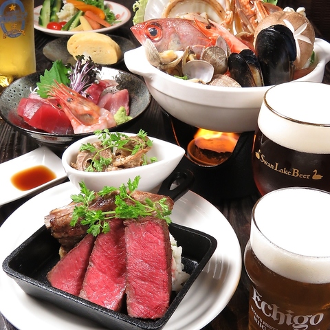 豪華☆新年会♪村上牛&選べる個別盛り鍋料理全9品+クラフトビール1種&地酒4種飲放題