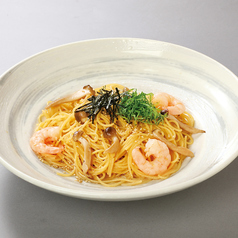 海老とキノコの和風醤油スパゲッティ