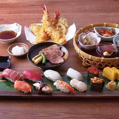 寿司と大海老天ぷらと京鴨御膳（上）