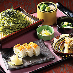 穴子押し寿司と茶そば