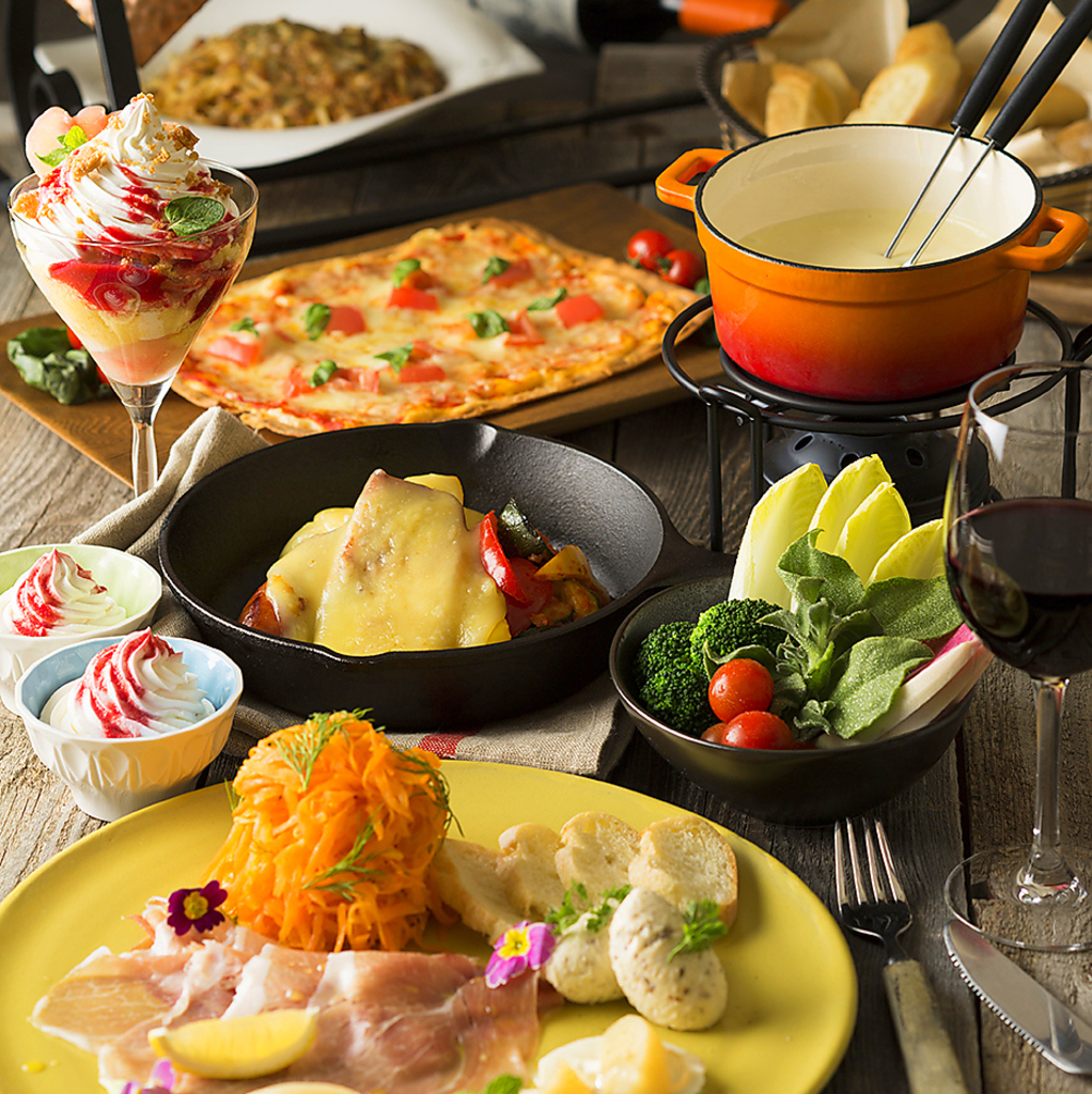 【DINNER】ラクレットもフォンデュもリゾットも！トリプルとろけるコース」飲放150分付6000円(税抜)