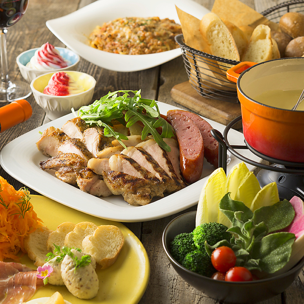 【DINNER】「集まれ！Raclerのチーズフォンデュは一味違うぞコース」飲放120分付5300円(税抜)