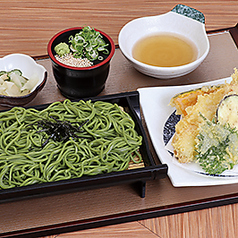 海老の天ぷらと茶そば