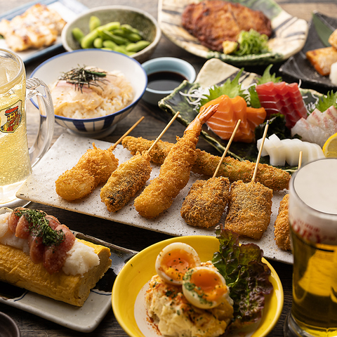 素材を活かした職人の串カツや海鮮料理など、少人数個室席で。ご宴会やランチも◎