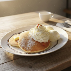 ふんわりパンケーキアイス添え