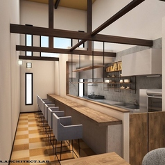 【1～8名様/特等席】職人の技を目の前で楽しめるカウンター席。揚げたての音と香りが食欲をそそります。デートやお一人様、気の置けない友人とのサク飲みなど、ライブ感を楽しみながら上質なひと時をどうぞ。