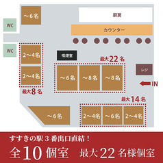 【全10個室を完備】最大22名様の個室。少人数から大人数まで幅広くご利用いただけます。最大22名様、2~4名様、6名様、8名様、10名様、14名様のお部屋を完備!すすきの駅3番出口直結!接待にご宴会に、記念日やお祝いに。和の個室でのおもてなしが喜ばれております。