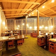 屋根付きの屋上ビアガーデン