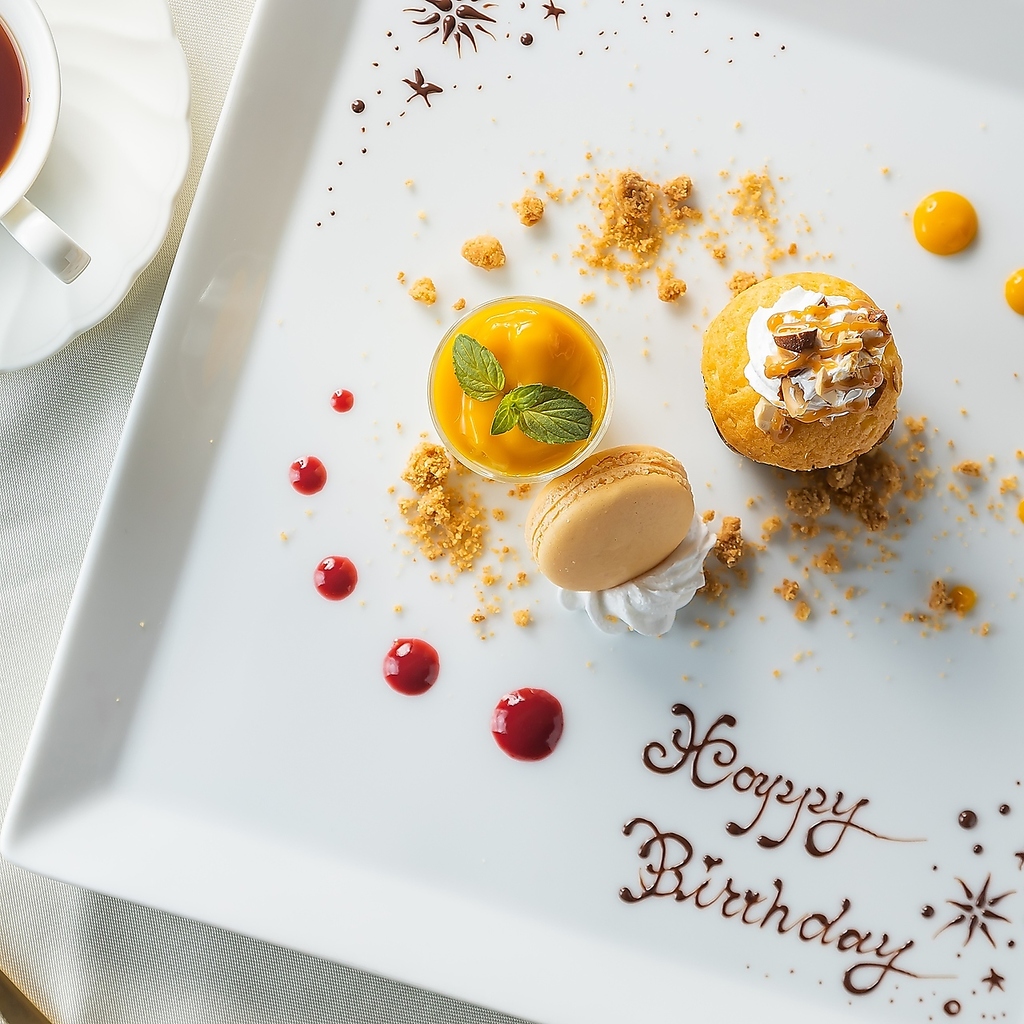 誕生日や記念日にはメッセージ付きプレートもございますので、サプライズのお手伝いもさせて頂きます