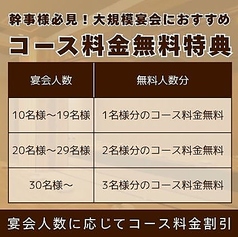 【幹事様必見】10名様ごとに1名様分のコース料金が無料♪