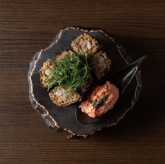 海老と蟹味噌巻き 明太マヨ添え