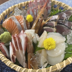 はまち/赤海老(2尾)/鯛/〆鯖/かつお/ほっき貝/つぶ貝