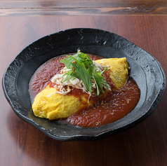 蒸し鶏と京水菜の和風トマトソースおむらいす