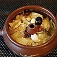 ヤマメ蓮の実蒸し鶏