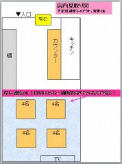 店内レイアウトの一例です。席の連結や、補助席もご用意できるので、最大28名まで対応！