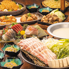 2H飲み放題＋三元豚生姜豚骨しゃぶしゃぶと九州の名物など全8品【結(むすび)コース】の写真