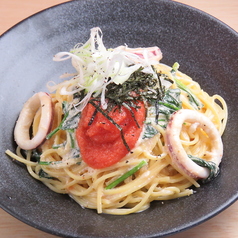 いかとほうれん草の明太子のクリームパスタ