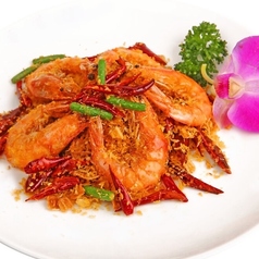 皮付き大エビピリ辛炒め