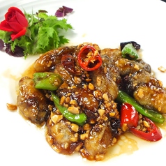 揚げ茄子の唐辛子山椒炒め