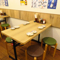 テーブル席は2名様もOK☆毎日開催中のハッピーアワーは生ビール240円！