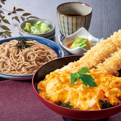 大海老と真あなごのふわたま天丼と麺