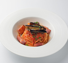 ベーコン茄子のトマトパスタ