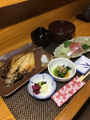 鯵の干物とお刺身御膳