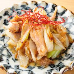 鶏せせりと白ネギ柚子胡椒炒め