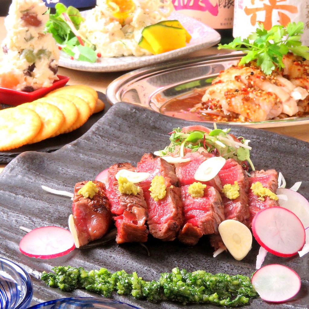 熟成ヒレサイコロステーキと瀬戸内鮮魚の刺身盛りが愉しめる120分飲み放題付き全11品4500円！！