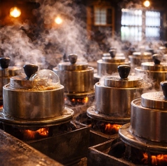 かまどで炊いた炊き立てご飯は絶品！