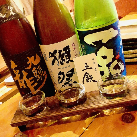 奥久慈しゃも、常陸牛、大洗鮮魚。獺祭、黒龍などや、茨城地酒と旬の日本酒。焼酎。