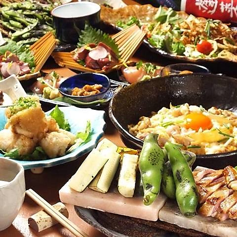 岩塩プレートで焼き上げる焼き鳥と鶏料理を堪能。飲み放題や貸切にも対応。