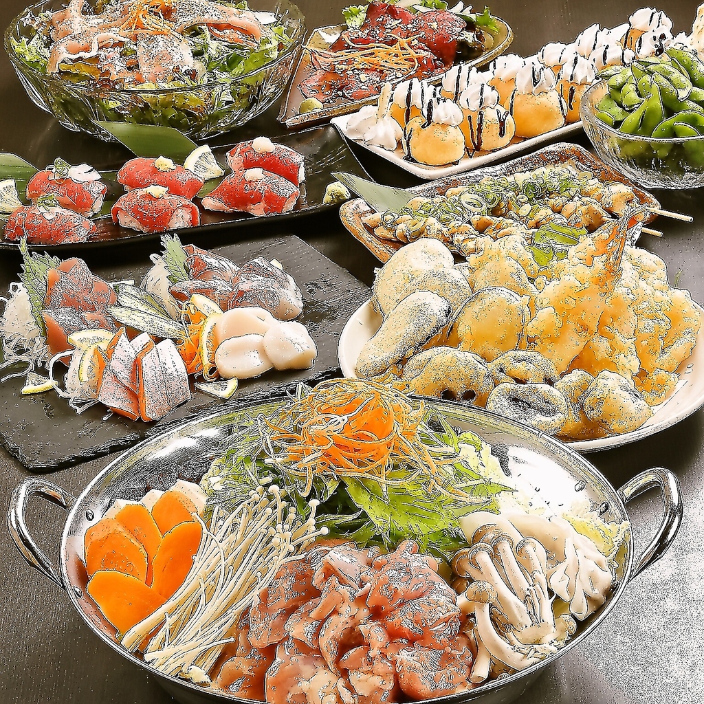 飲み放題付コースは鮮魚のお造りや焼き鳥、季節の天ぷらなど自慢のメニューがお楽しみいただけます♪