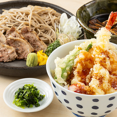 季節の天丼と炙り鴨南蛮のつけ蕎麦