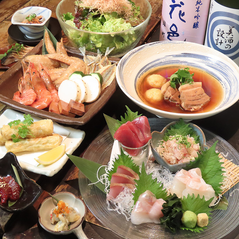 新鮮野菜やこだわりの食材で作る創作料理と、厳選した日本酒と一緒にご堪能あれ！