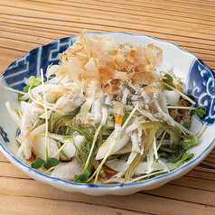 しらす・新玉・茎わかめのおかかぽん酢