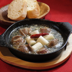 砂肝と長ねぎのアヒージョ