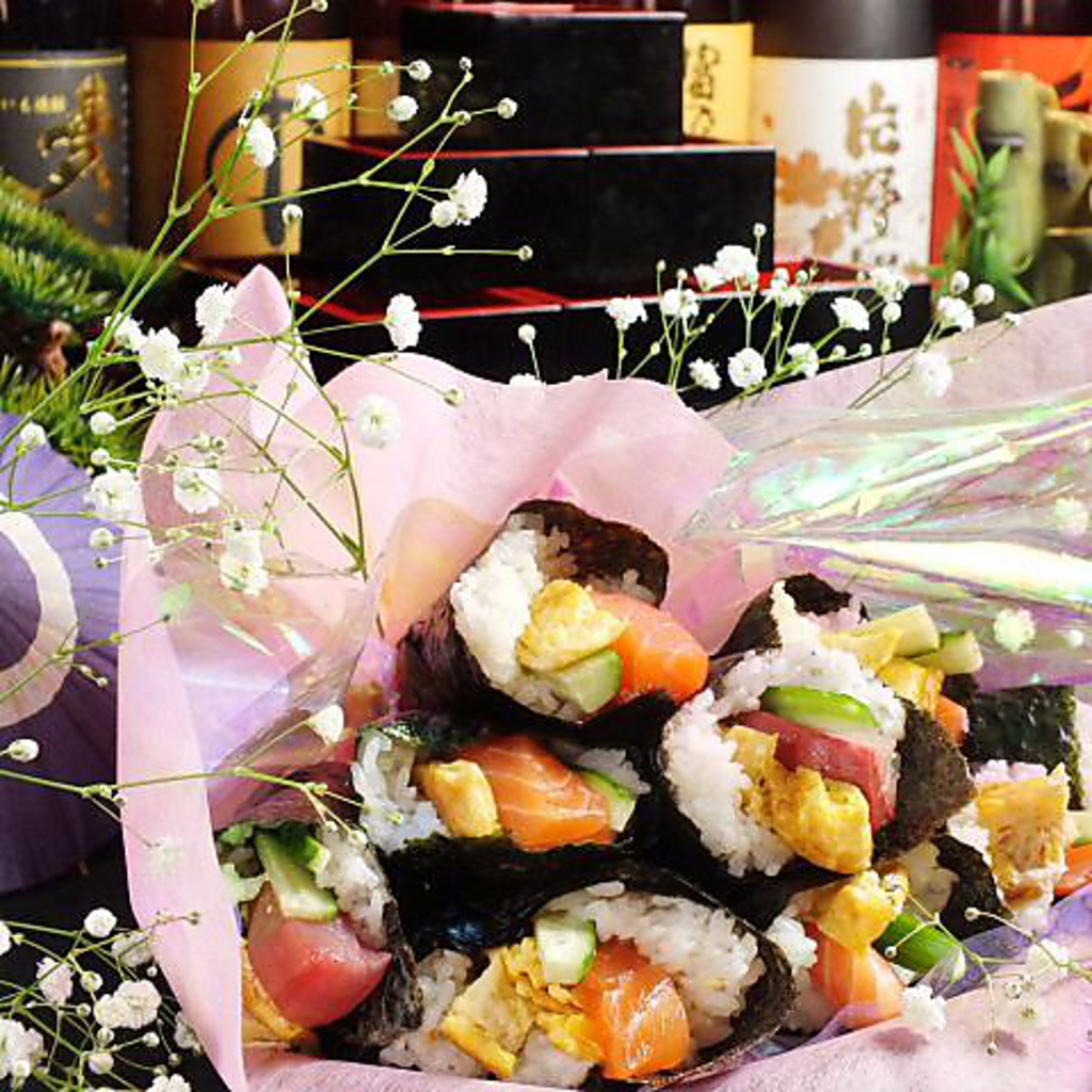 誕生日、結婚式の二次会に…和食店ならではの升タワーは如何？寿司花束も人気です★最高の思い出を！