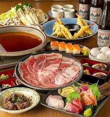 【忘年会】黒毛和牛すき焼きと海の幸4点盛り 極み宴コース 2時間飲み放題付き6000円【忘新年会】の写真