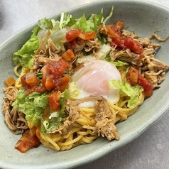 温玉とプルドポークのメキシカンクリームパスタ