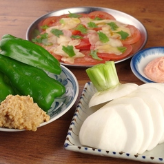 ガリしそトマトサラダ/生カブ明太マヨ/生ピーマン肉味噌