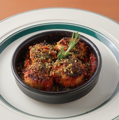 ポルペット(イタリア風鶏つくね)の香草パン粉焼き 温玉のせ