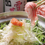 当店の人気！博多明太豚しゃぶは、昆布とかつおの出汁に明太子がベストマッチ★ぜひご賞味ください！