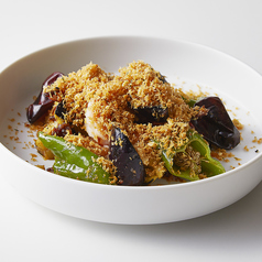 茄子と万願寺とうがらしの “醤”ガーリックシュリンプ