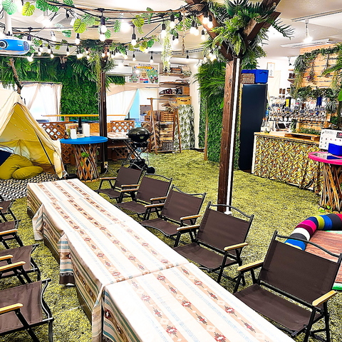 こだわりのBBQコース料理と快適で贅沢な個室室内キャンプ場空間が自慢！！