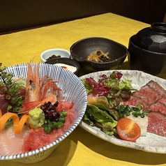 海鮮丼と牛ステーキ御膳