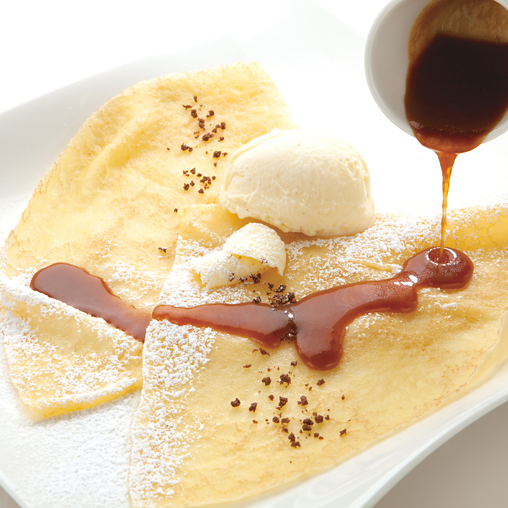 クレープは、生地にもこだわり、北海道牛乳と生クリームを使用。バターの風味も豊かなモチモチ食感♪