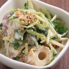 タコとちくわと水菜のわさびマヨ