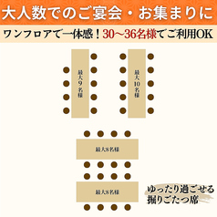ワンフロアを贅沢に使用し、一体感のある開放的な宴会空間をご提供いたします。広々としたテーブル配置で、旬の握りや本格和食をゆったりとお楽しみいただけます。企業様の宴会、歓迎会や送別会など、大人数でのお集まりに最適です。※人数調整やレイアウトの変更は柔軟に対応いたします。お気軽にご相談ください。