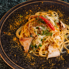 白身魚と白ネギからすみのペペロンチーノ